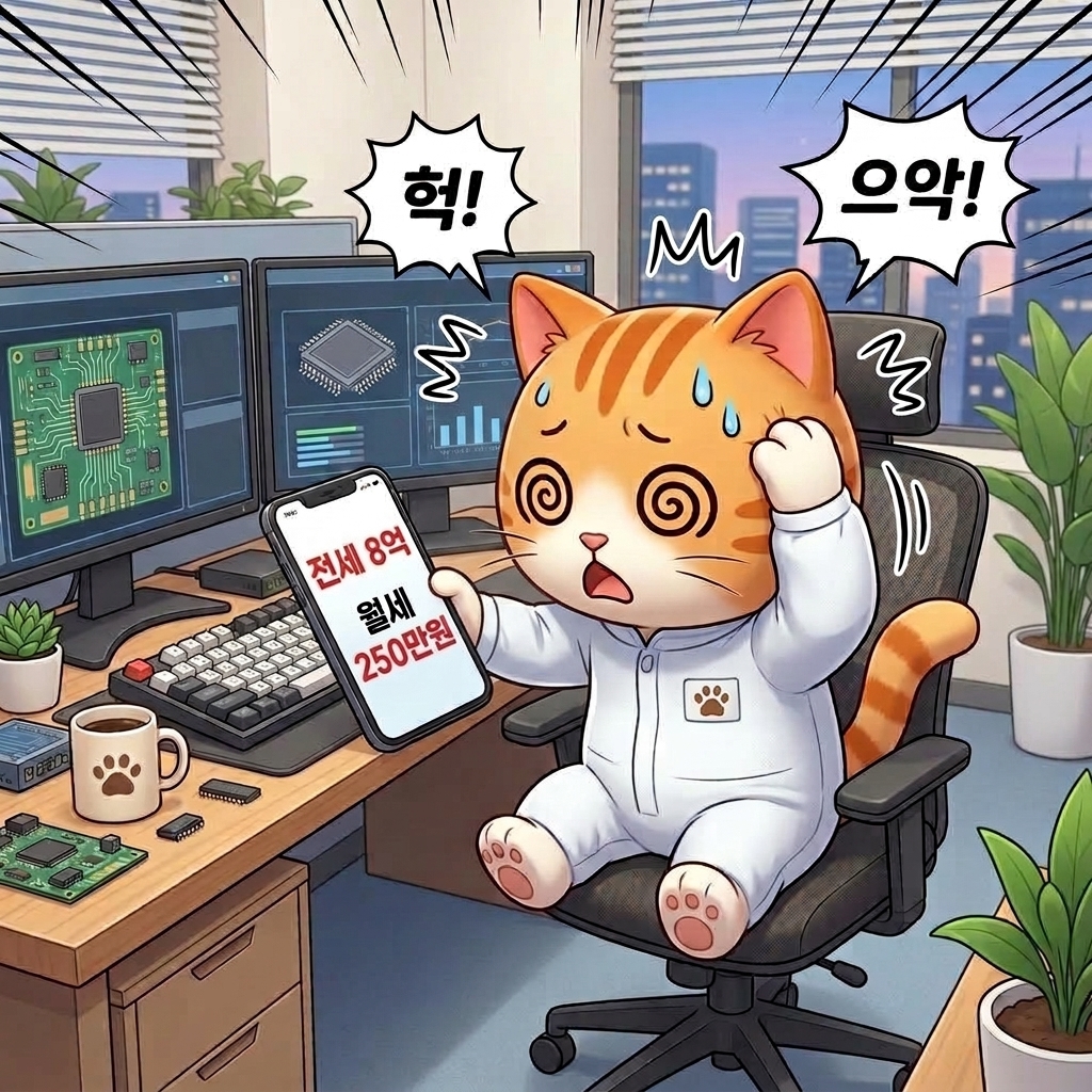 1컷 : 월세·전세 폭등에 동공지진 온 반도체 엔지니어 냥이